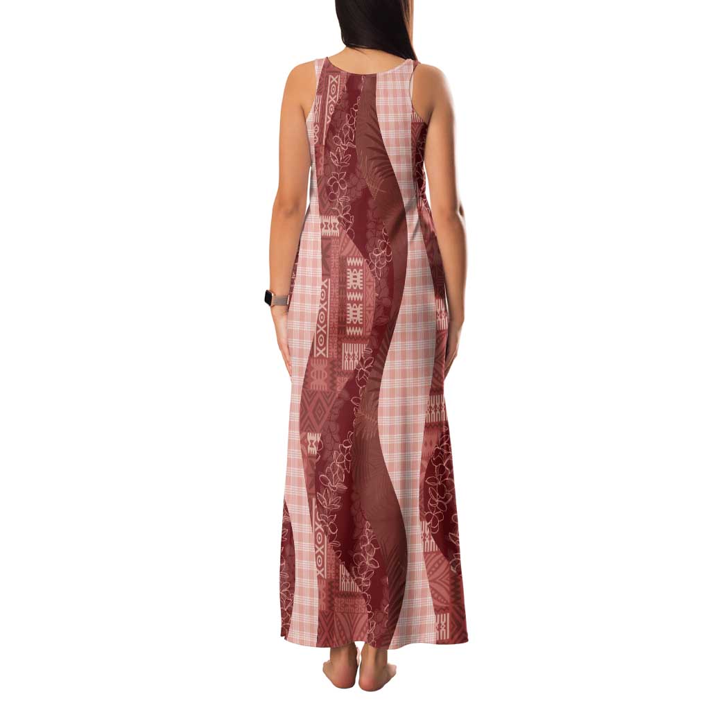 Polynesian Tribal Pattern Patchwork Picturesque Family Matching Tank Maxi Dress and Hawaiian Shirt Crimson