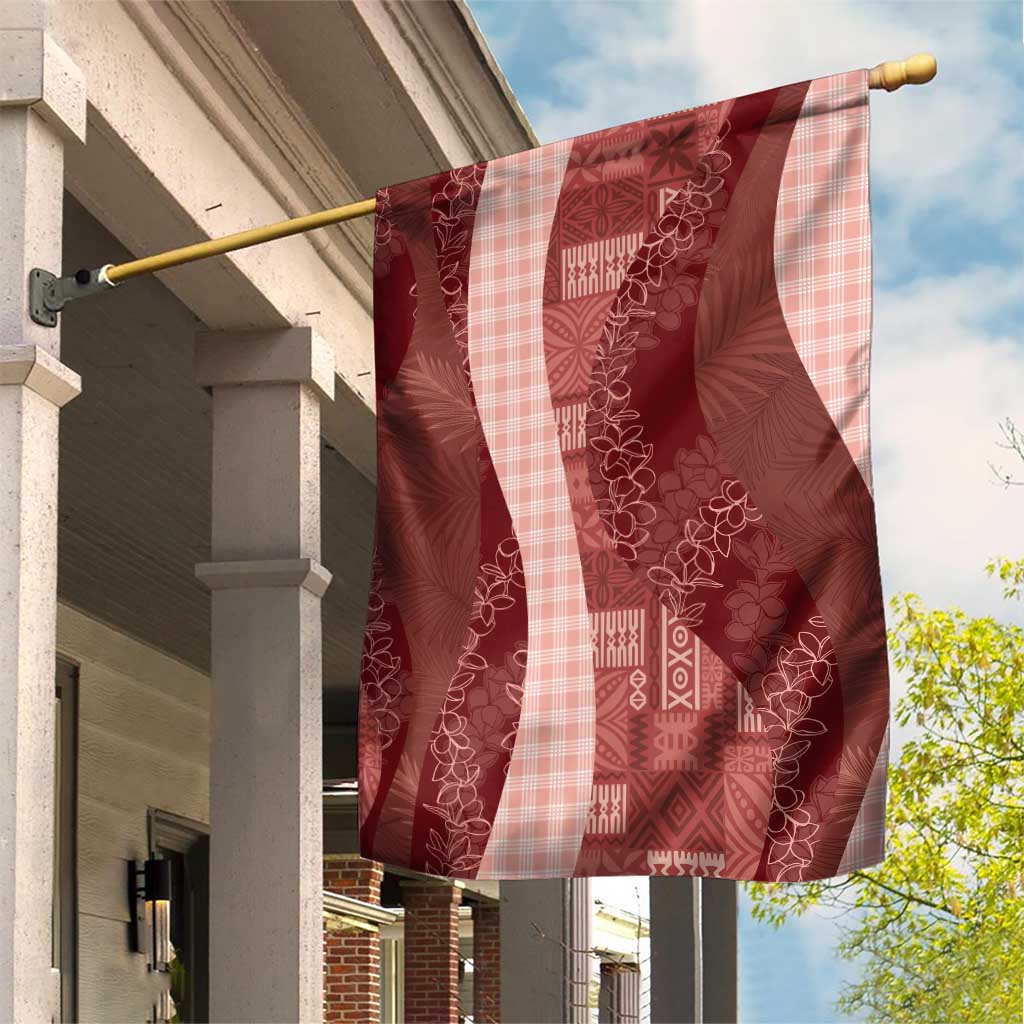 Polynesian Tribal Pattern Patchwork Picturesque Garden Flag Crimson