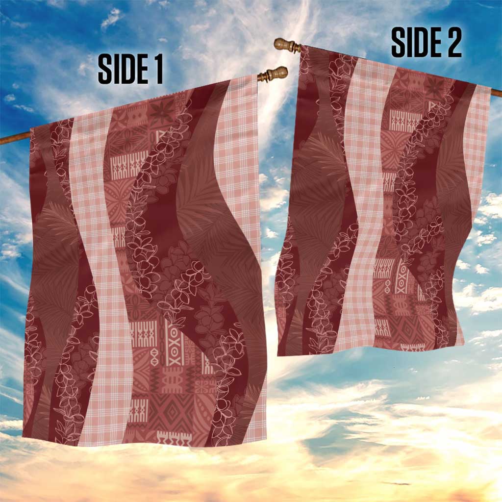 Polynesian Tribal Pattern Patchwork Picturesque Garden Flag Crimson