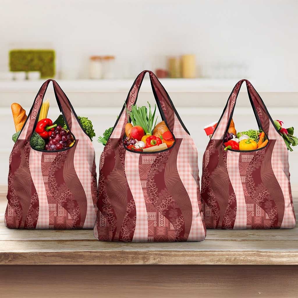 Polynesian Tribal Pattern Patchwork Picturesque Grocery Bag Crimson