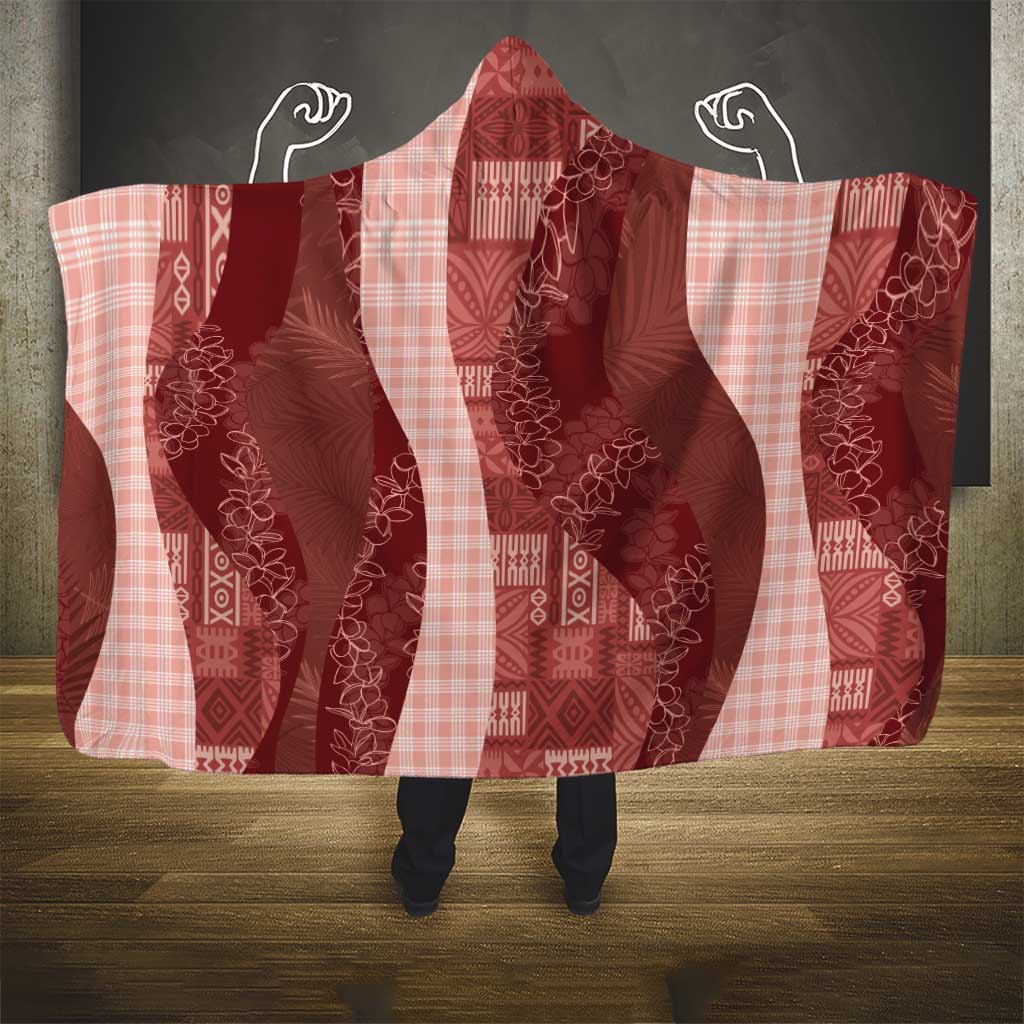 Polynesian Tribal Pattern Patchwork Picturesque Hooded Blanket Crimson