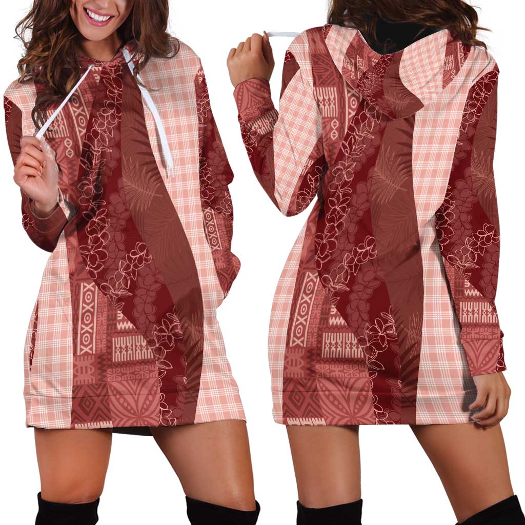 Polynesian Tribal Pattern Patchwork Picturesque Hoodie Dress Crimson