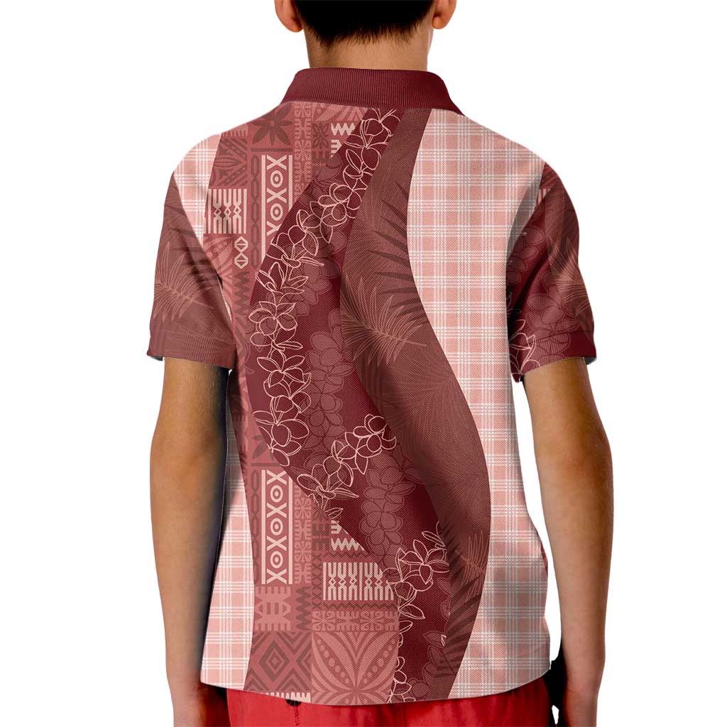 Polynesian Tribal Pattern Patchwork Picturesque Kid Polo Shirt Crimson