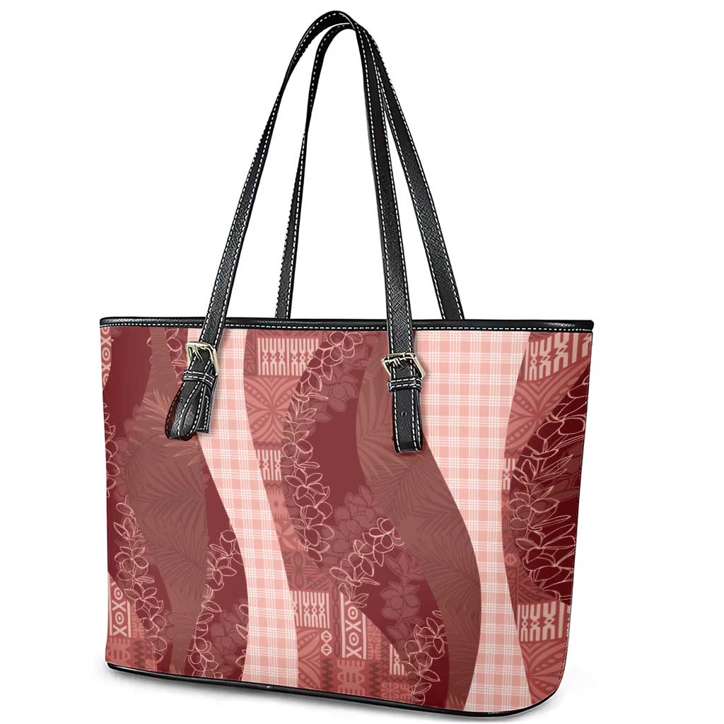 Polynesian Tribal Pattern Patchwork Picturesque Leather Tote Bag Crimson