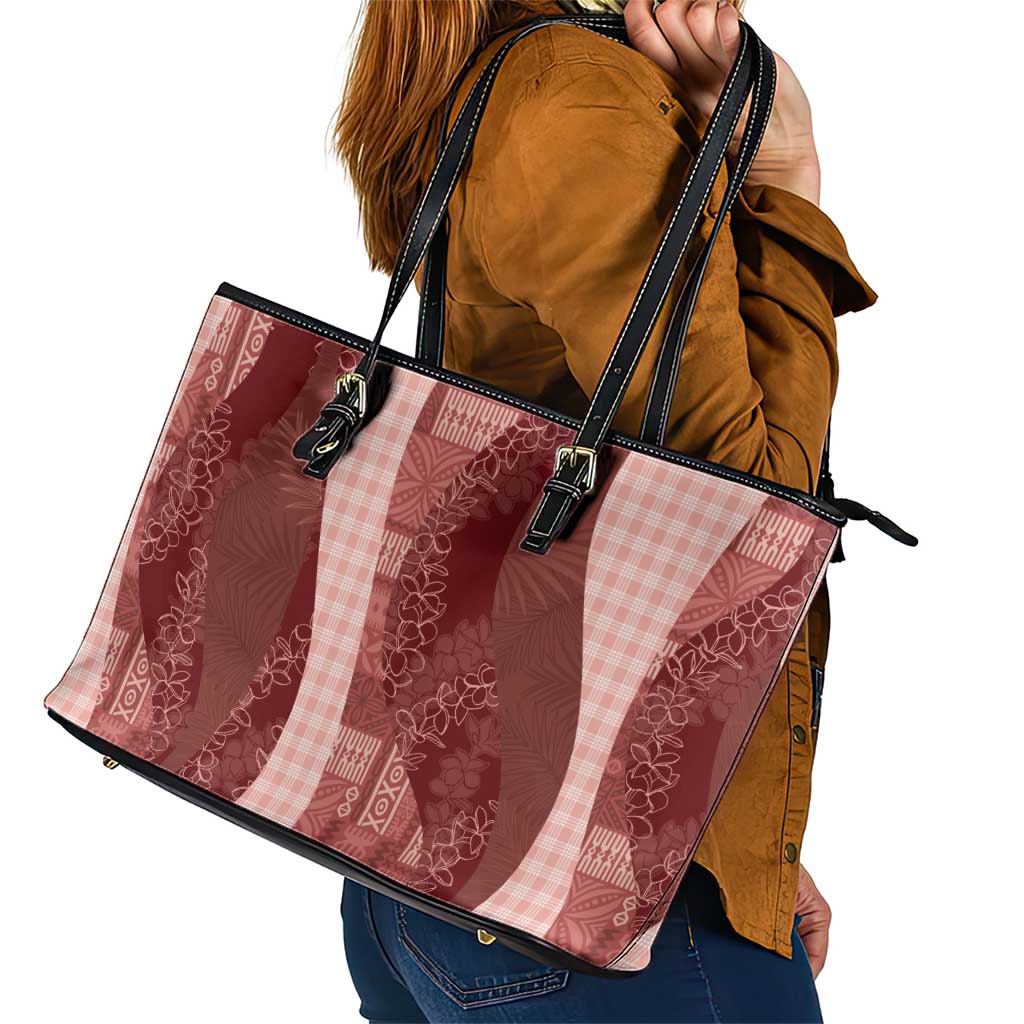 Polynesian Tribal Pattern Patchwork Picturesque Leather Tote Bag Crimson