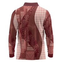 Polynesian Tribal Pattern Patchwork Picturesque Long Sleeve Polo Shirt Crimson