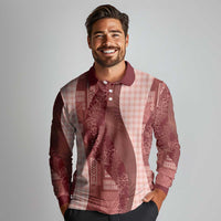 Polynesian Tribal Pattern Patchwork Picturesque Long Sleeve Polo Shirt Crimson