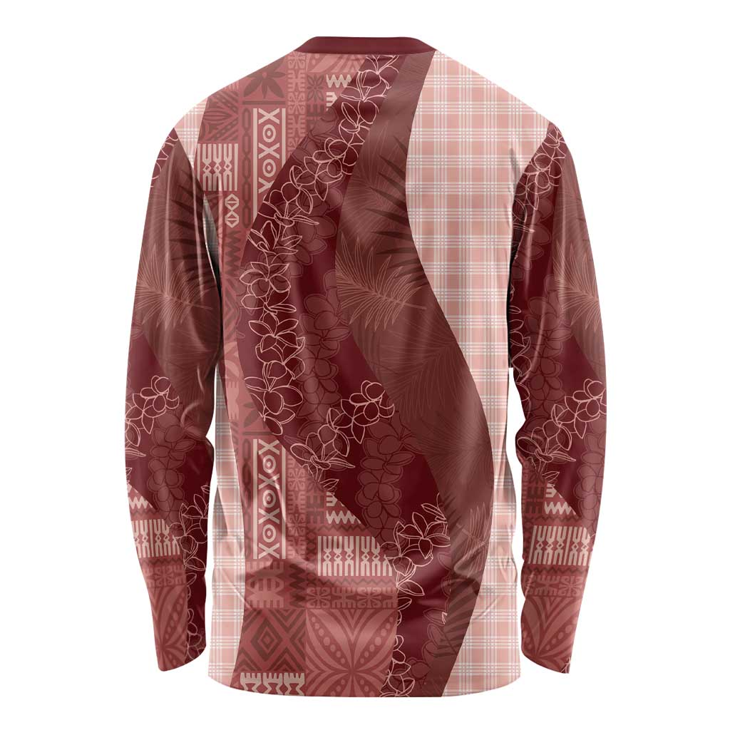 Polynesian Tribal Pattern Patchwork Picturesque Long Sleeve Shirt Crimson