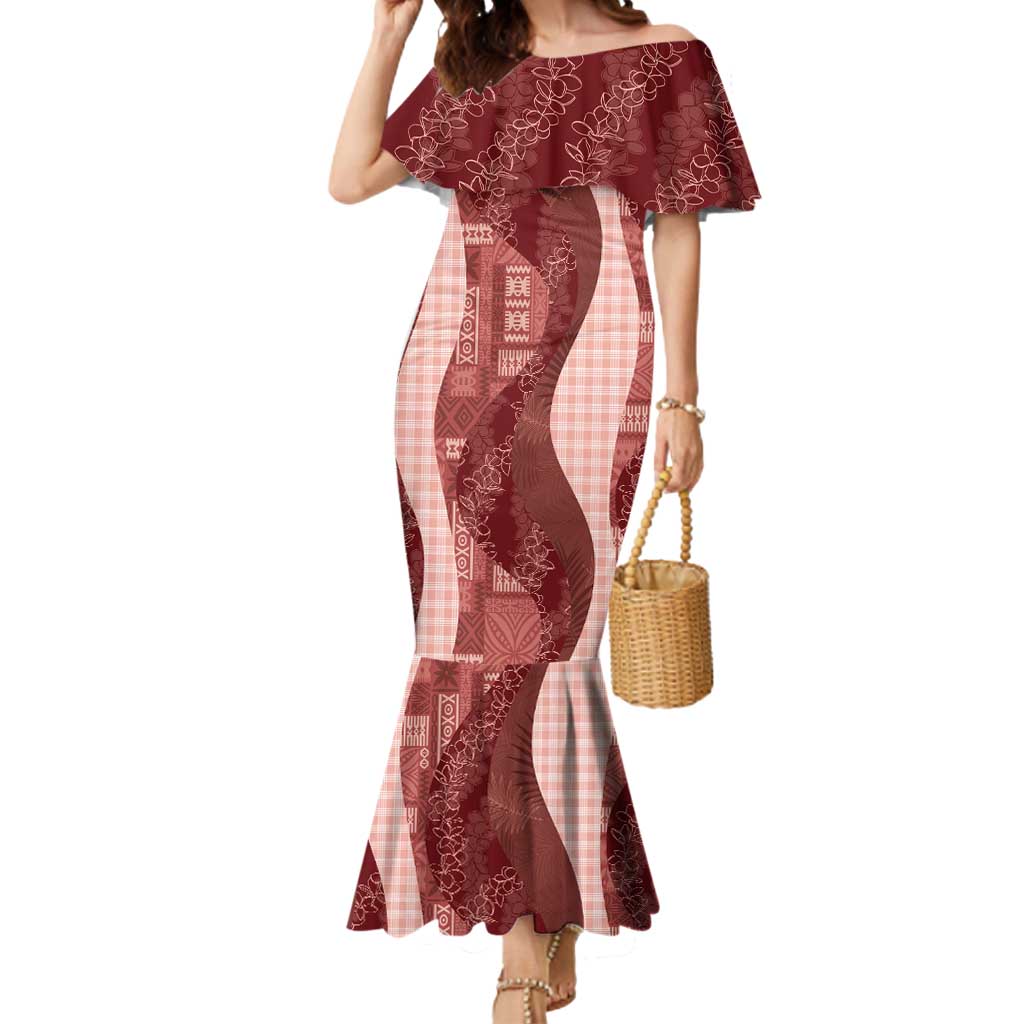 Polynesian Tribal Pattern Patchwork Picturesque Mermaid Dress Crimson
