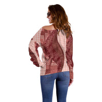 Polynesian Tribal Pattern Patchwork Picturesque Off Shoulder Sweater Crimson