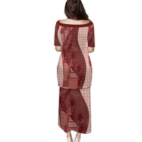 Polynesian Tribal Pattern Patchwork Picturesque Puletasi Crimson