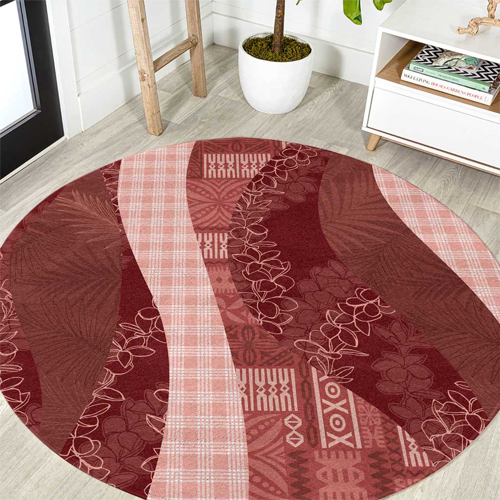 Polynesian Tribal Pattern Patchwork Picturesque Round Carpet Crimson
