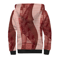 Polynesian Tribal Pattern Patchwork Picturesque Sherpa Hoodie Crimson