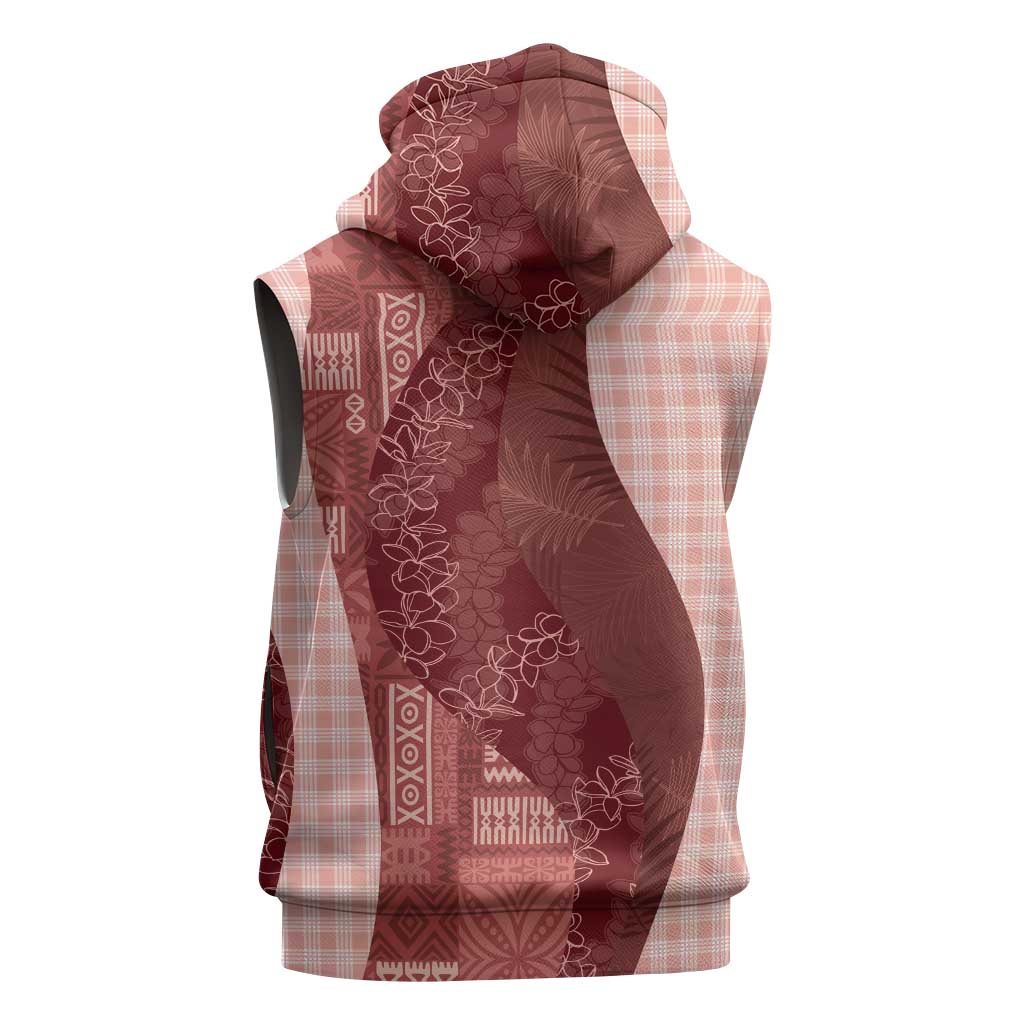 Polynesian Tribal Pattern Patchwork Picturesque Sleeveless Hoodie Crimson LT7 - Polynesian Pride
