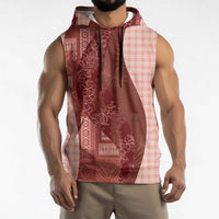 Polynesian Tribal Pattern Patchwork Picturesque Sleeveless Hoodie Crimson LT7 - Polynesian Pride