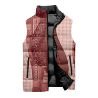 Polynesian Tribal Pattern Patchwork Picturesque Sleeveless Puffer Jacket Crimson