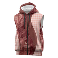 Polynesian Tribal Pattern Patchwork Picturesque Sleeveless Zip Hoodie Crimson