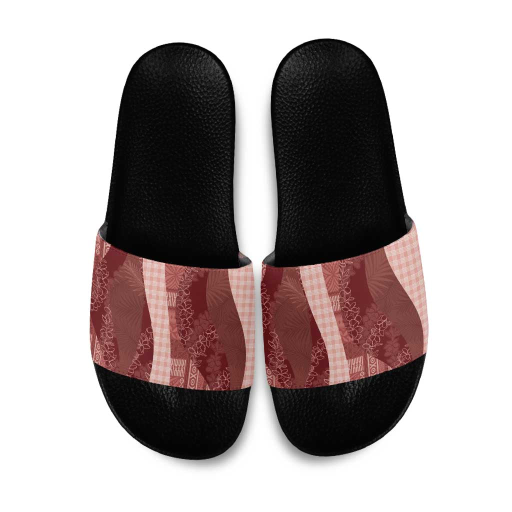 Polynesian Tribal Pattern Patchwork Picturesque Slide Sandals Crimson