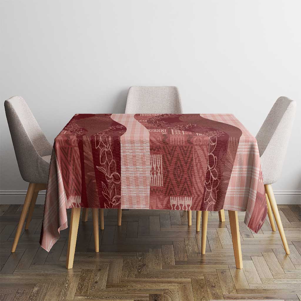 Polynesian Tribal Pattern Patchwork Picturesque Tablecloth Crimson