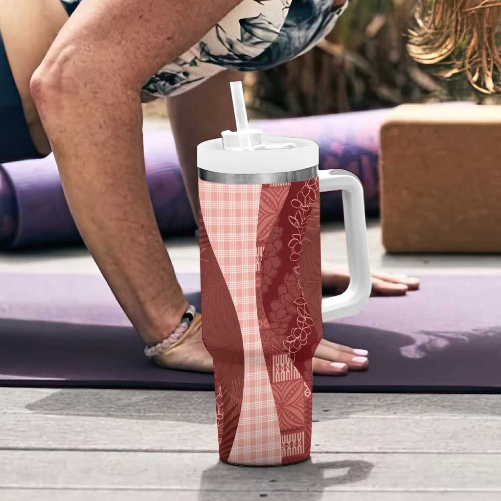Polynesian Tribal Pattern Patchwork Picturesque Tumbler With Handle Crimson