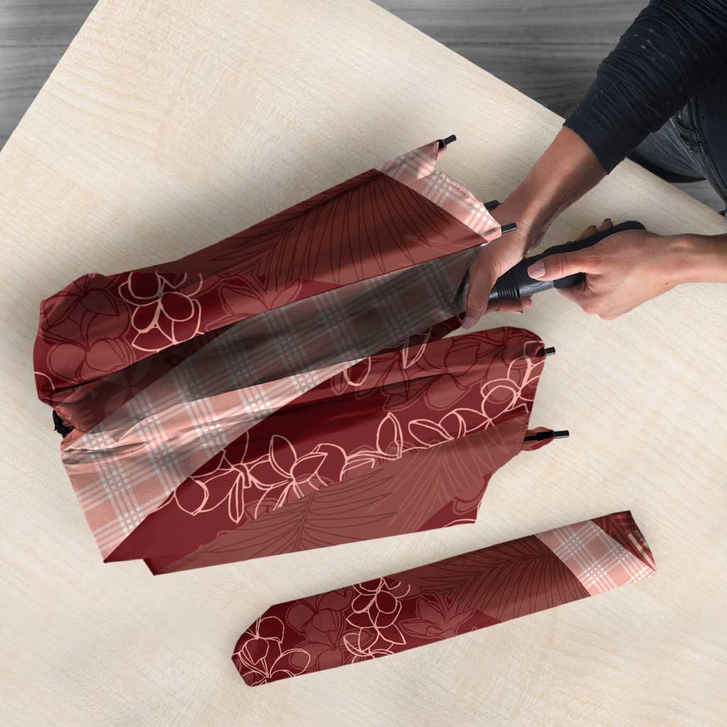 Polynesian Tribal Pattern Patchwork Picturesque Umbrella Crimson