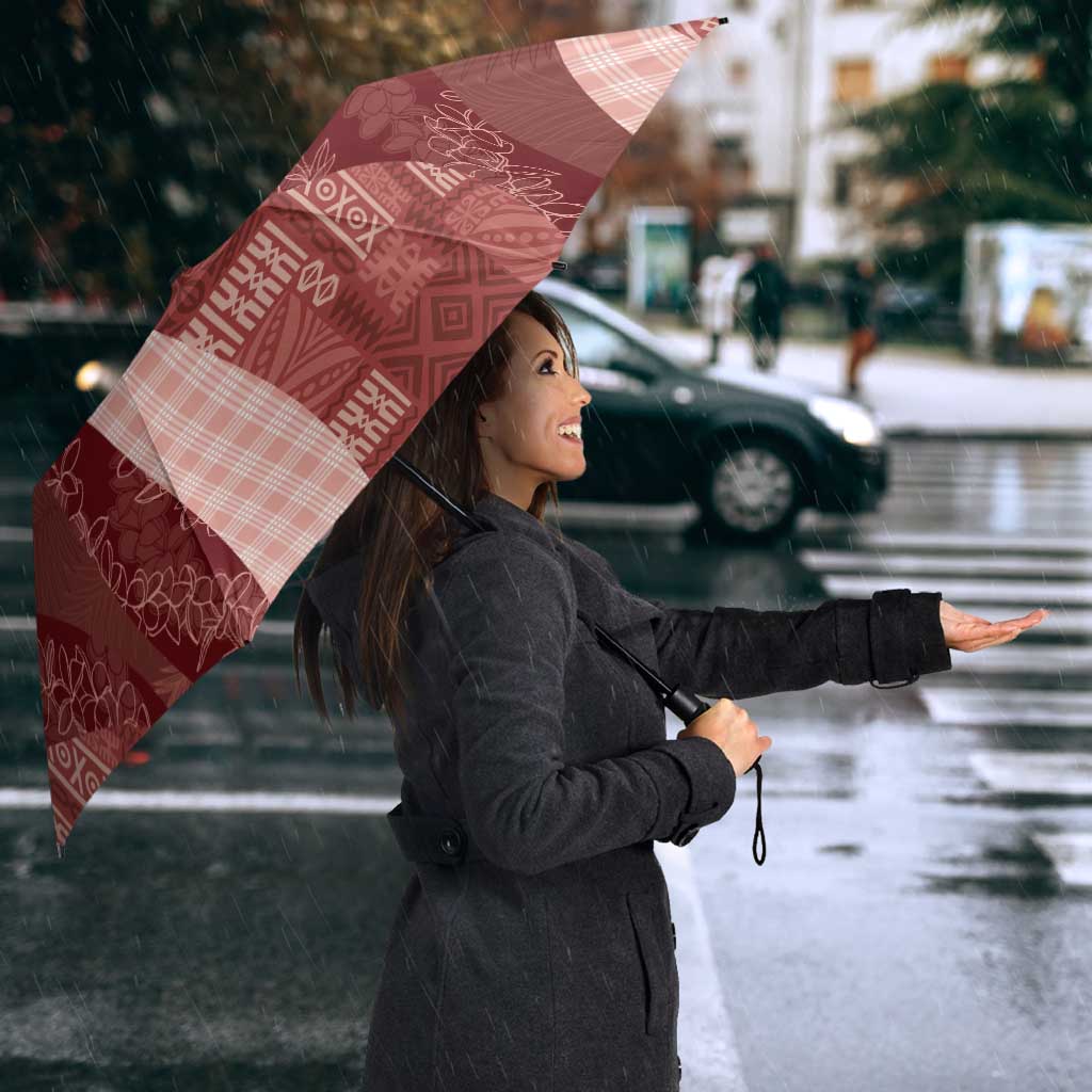 Polynesian Tribal Pattern Patchwork Picturesque Umbrella Crimson