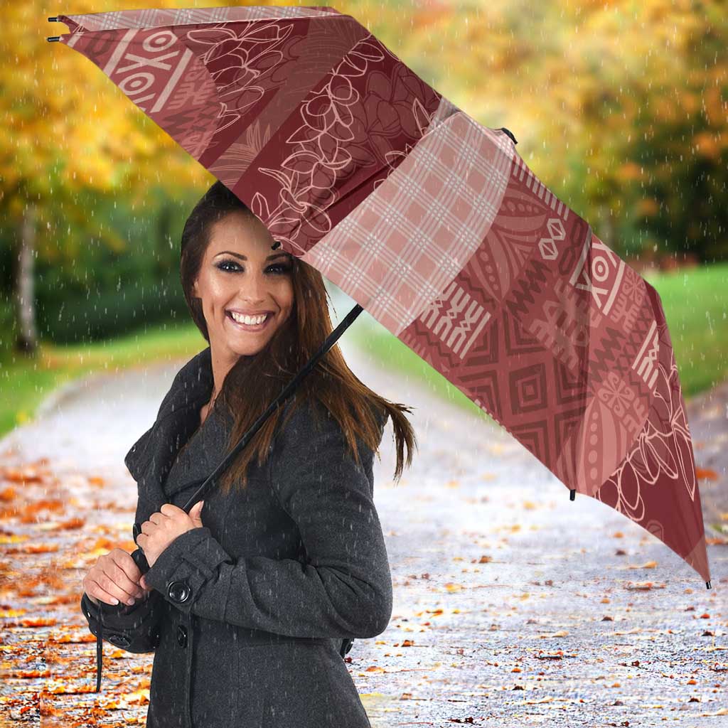Polynesian Tribal Pattern Patchwork Picturesque Umbrella Crimson