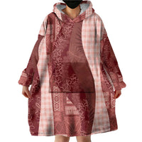 Polynesian Tribal Pattern Patchwork Picturesque Wearable Blanket Hoodie Crimson