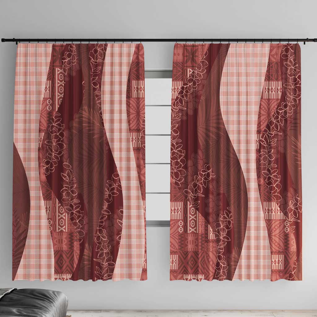 Polynesian Tribal Pattern Patchwork Picturesque Window Curtain Crimson