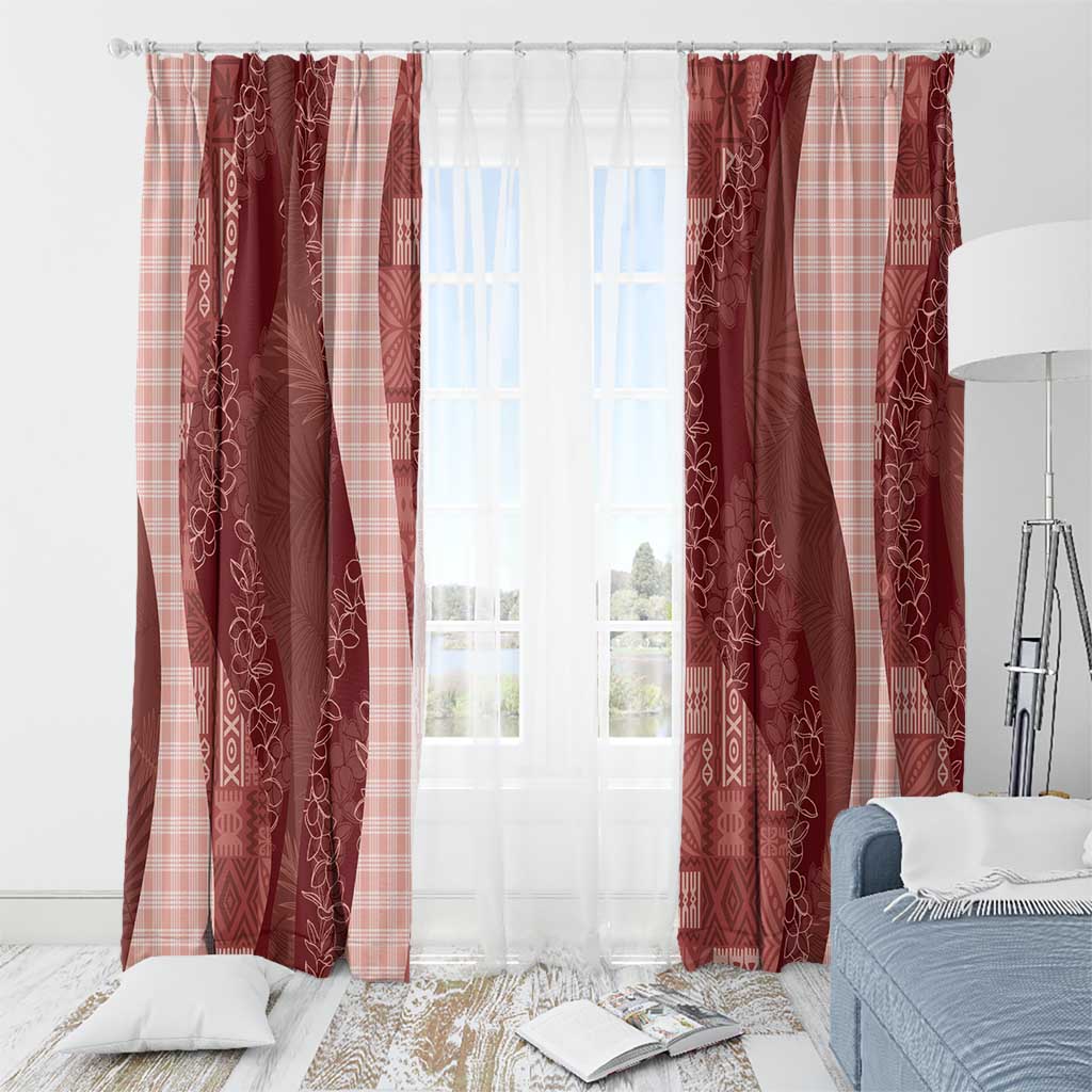 Polynesian Tribal Pattern Patchwork Picturesque Window Curtain Crimson
