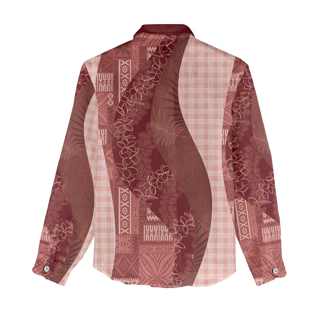 Polynesian Tribal Pattern Patchwork Picturesque Women Casual Shirt Crimson