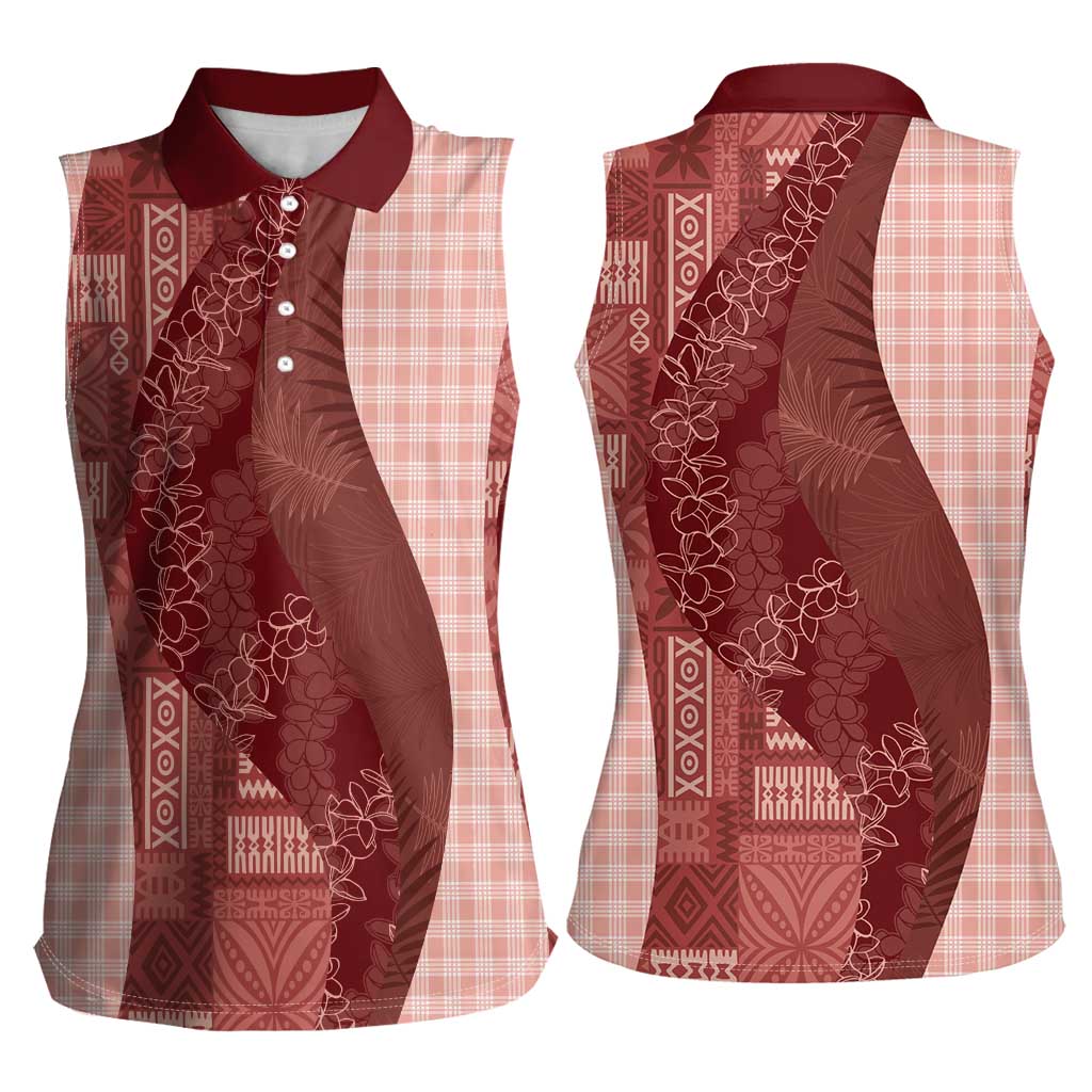 Polynesian Tribal Pattern Patchwork Picturesque Women Sleeveless Polo Shirt Crimson