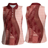 Polynesian Tribal Pattern Patchwork Picturesque Women Sleeveless Polo Shirt Crimson