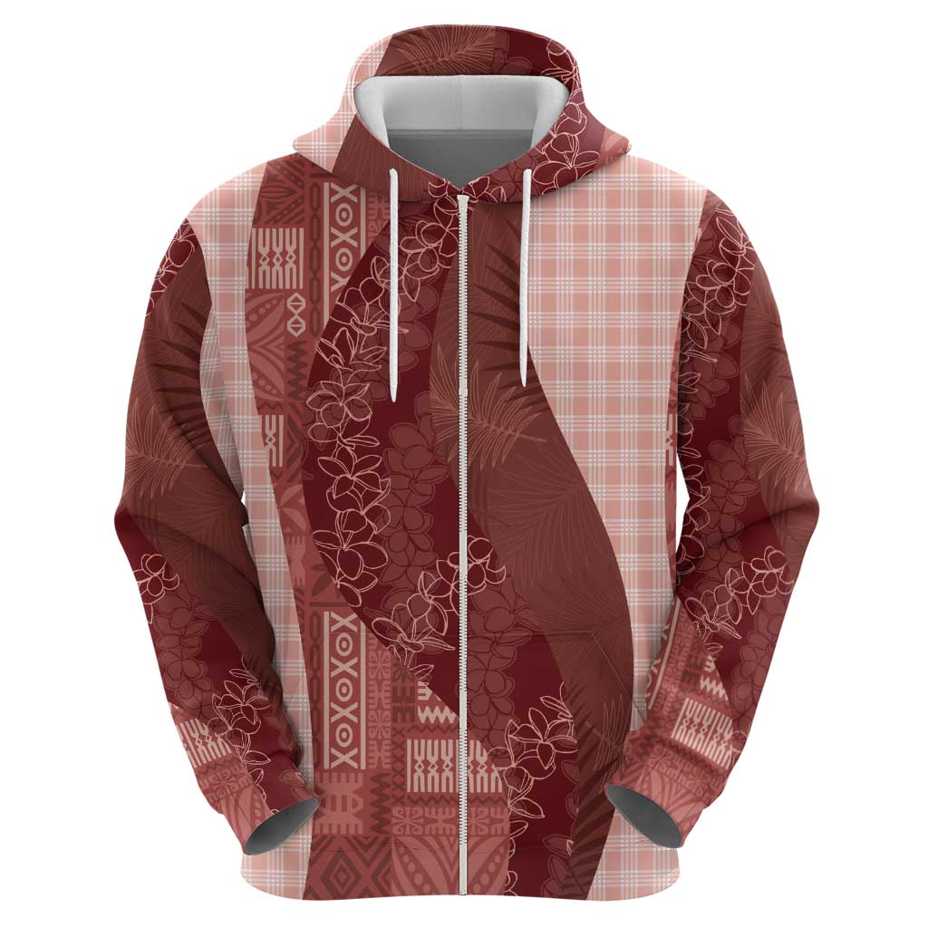 Polynesian Tribal Pattern Patchwork Picturesque Zip Hoodie Crimson