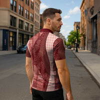 Polynesian Tribal Pattern Patchwork Picturesque Zipper Polo Shirt Crimson