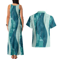 Polynesian Tribal Pattern Patchwork Picturesque Couples Matching Tank Maxi Dress and Hawaiian Shirt Oceanic