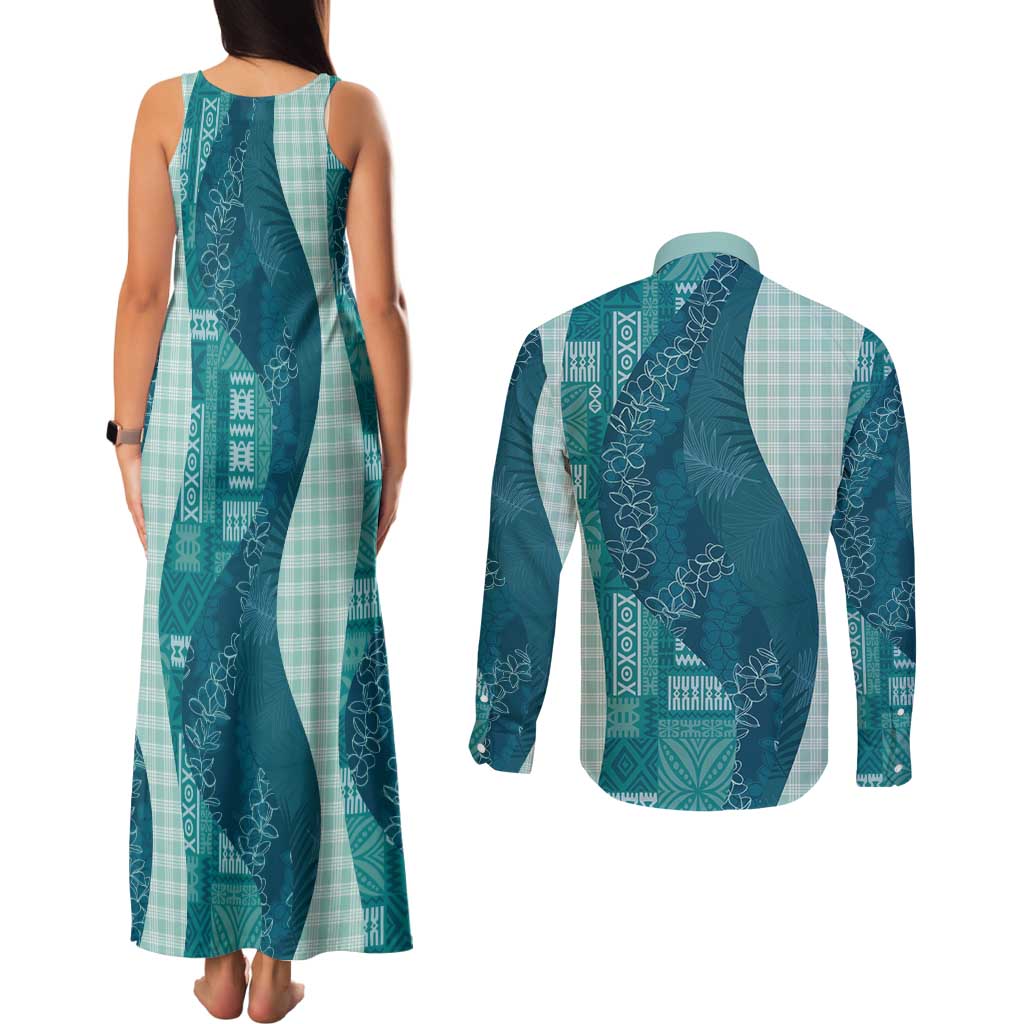 Polynesian Tribal Pattern Patchwork Picturesque Couples Matching Tank Maxi Dress and Long Sleeve Button Shirt Oceanic LT7 - Polynesian Pride