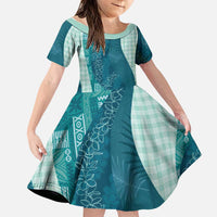 Polynesian Tribal Pattern Patchwork Picturesque Family Matching Long Sleeve Bodycon Dress and Hawaiian Shirt Oceanic LT7 Daughter's Dress Blue - Polynesian Pride