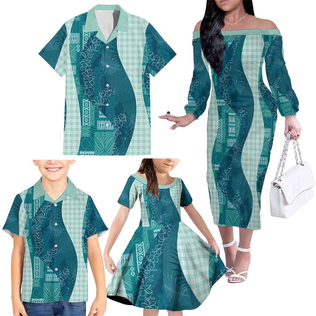 Polynesian Tribal Pattern Patchwork Picturesque Family Matching Off The Shoulder Long Sleeve Dress and Hawaiian Shirt Oceanic LT7 - Polynesian Pride