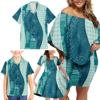 Polynesian Tribal Pattern Patchwork Picturesque Family Matching Off Shoulder Short Dress and Hawaiian Shirt Oceanic