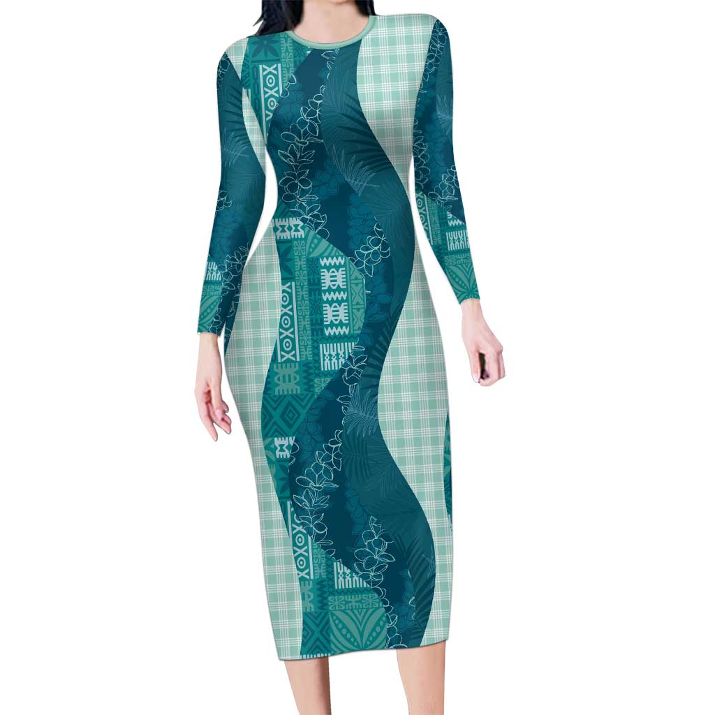 Polynesian Tribal Pattern Patchwork Picturesque Long Sleeve Bodycon Dress Oceanic