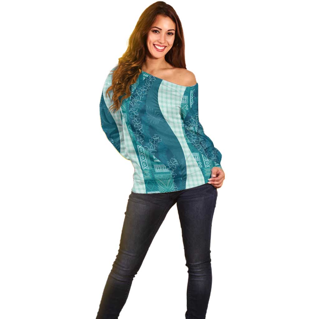 Polynesian Tribal Pattern Patchwork Picturesque Off Shoulder Sweater Oceanic
