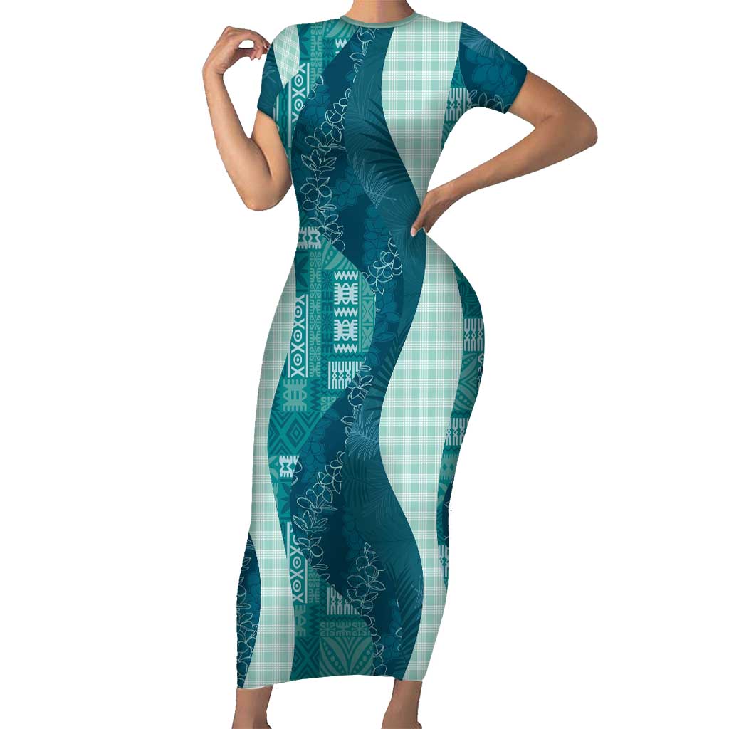 Polynesian Tribal Pattern Patchwork Picturesque Short Sleeve Bodycon Dress Oceanic