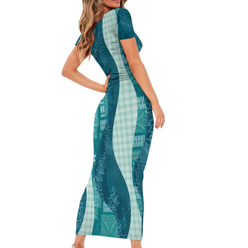Polynesian Tribal Pattern Patchwork Picturesque Short Sleeve Bodycon Dress Oceanic