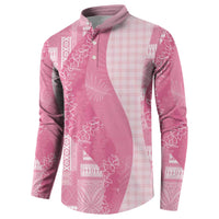 Polynesian Tribal Pattern Patchwork Picturesque Button Sweatshirt Rose Pink