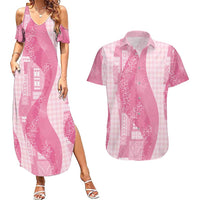 Polynesian Tribal Pattern Patchwork Picturesque Couples Matching Summer Maxi Dress and Hawaiian Shirt Rose Pink