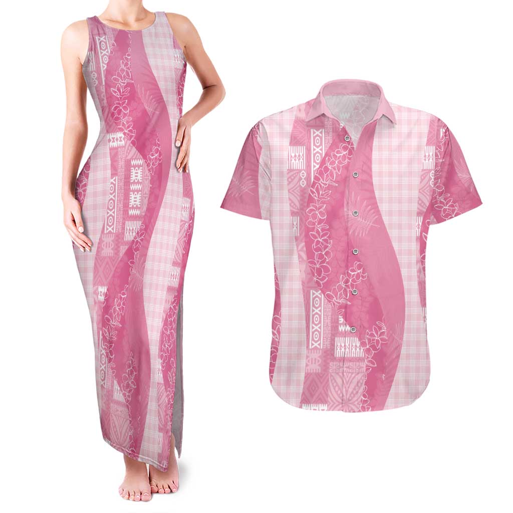 Polynesian Tribal Pattern Patchwork Picturesque Couples Matching Tank Maxi Dress and Hawaiian Shirt Rose Pink LT7 Rose Pink - Polynesian Pride