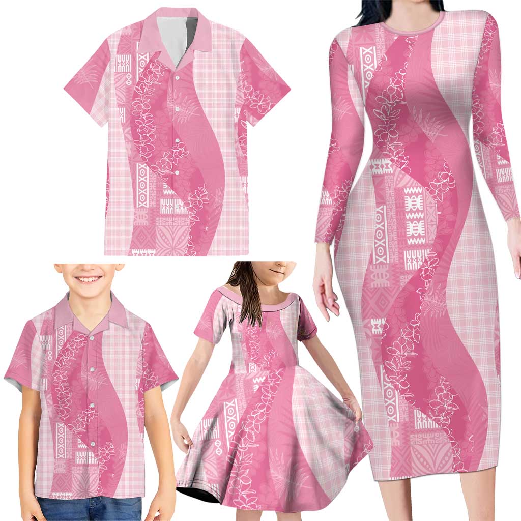Polynesian Tribal Pattern Patchwork Picturesque Family Matching Long Sleeve Bodycon Dress and Hawaiian Shirt Rose Pink LT7 - Polynesian Pride
