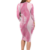 Polynesian Tribal Pattern Patchwork Picturesque Family Matching Long Sleeve Bodycon Dress and Hawaiian Shirt Rose Pink LT7 - Polynesian Pride
