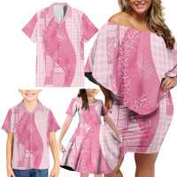 Polynesian Tribal Pattern Patchwork Picturesque Family Matching Off Shoulder Short Dress and Hawaiian Shirt Rose Pink LT7 - Polynesian Pride